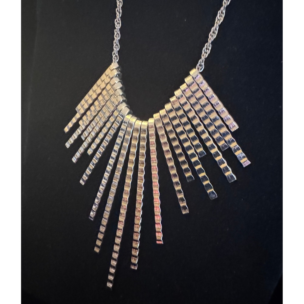 Vtg 70s 80s Gold Tone Sunburst Fringe Necklace Bib Statement Rope Chain 17-19"